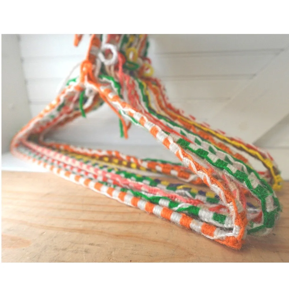 Vintage Crocheted Hangers Set‎ of 10 Handmade Striped Multicolor Granny-core